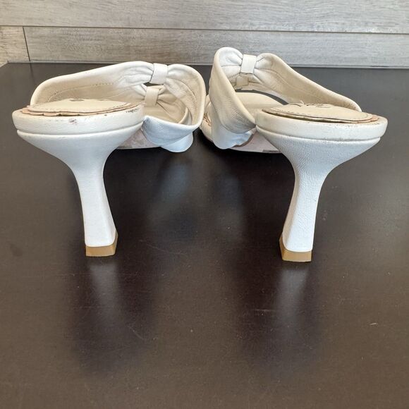 Deltan Charlotte White Leather Heeled Sandal Women 10 Triple Strap Slide Slip On - Picture 9 of 16